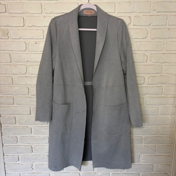 Philosophy Jackets & Blazers - Philosophy Women's Small Oversized Faux Suede Light Blue Gray Long Jacket